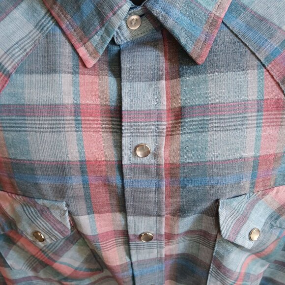 Vintage Mens Shirt WESTERN 3XL 20-35 DEE CEE COWBOY 80's DC PASTEL PLAID SNAP - Picture 2 of 8